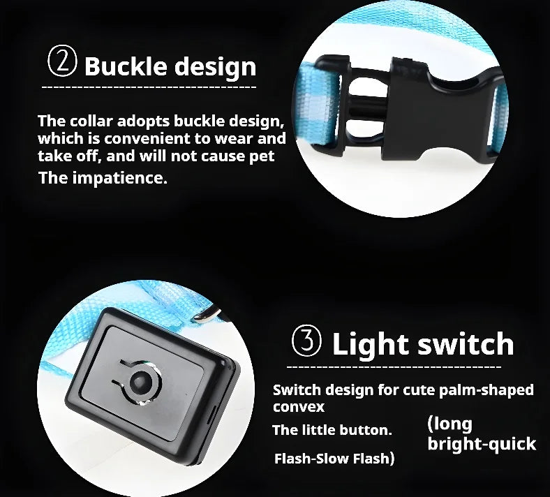 Dog Collar Nylon LED Night Safety Flashing Glow In The Dark