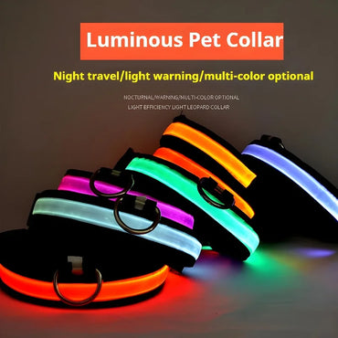 Dog Collar Nylon LED Night Safety Flashing Glow In The Dark