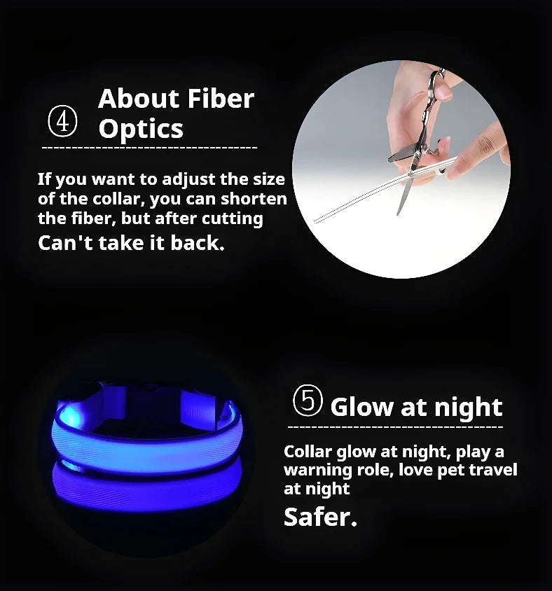 Dog Collar Nylon LED Night Safety Flashing Glow In The Dark