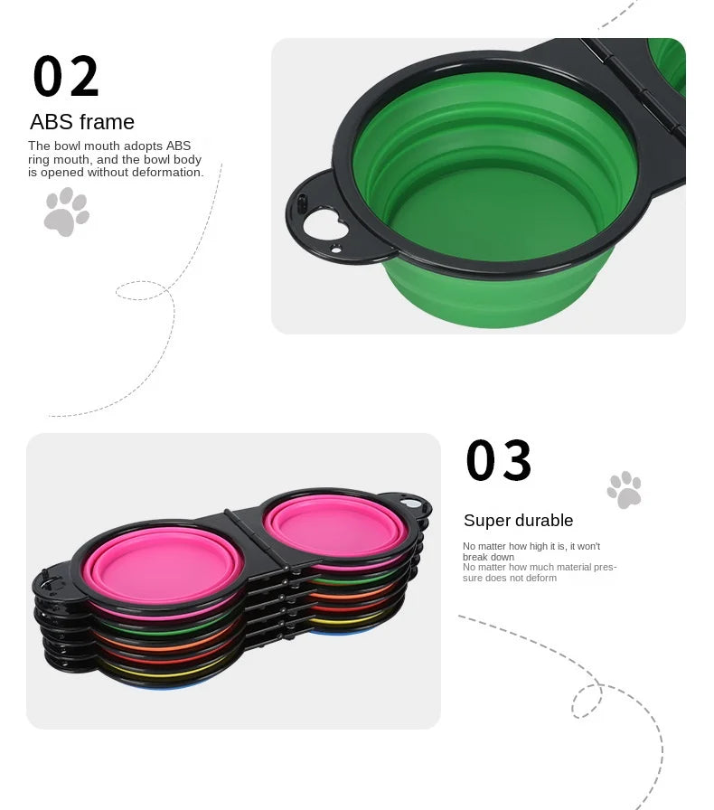 1-piece 2-in-1 foldable dual bowl feeding bowl portable - travel dog and cat drinking bowl