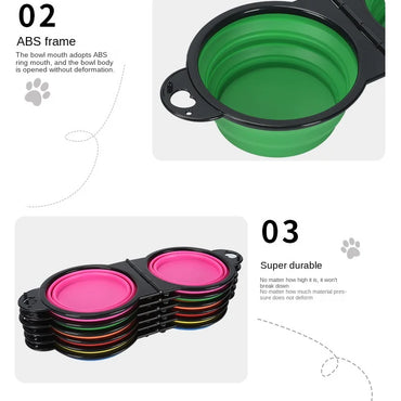 1-piece 2-in-1 foldable dual bowl feeding bowl portable - travel dog and cat drinking bowl