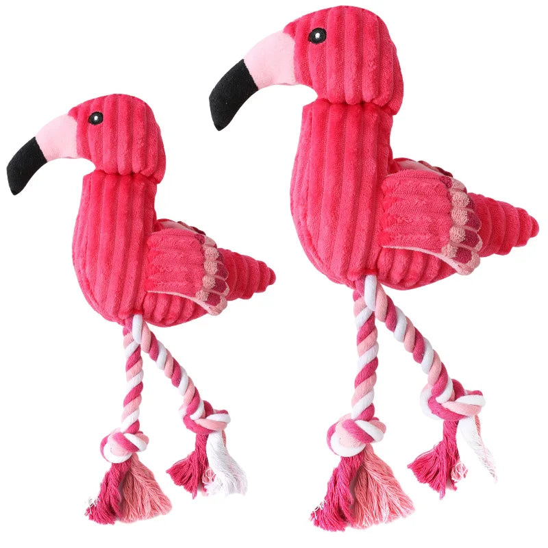 Cute Flamingo Plush Dog Toys Funny Interactive Squeaky Chew Ropes Toys For Small Large Pets Teeth Cleaning Supplies