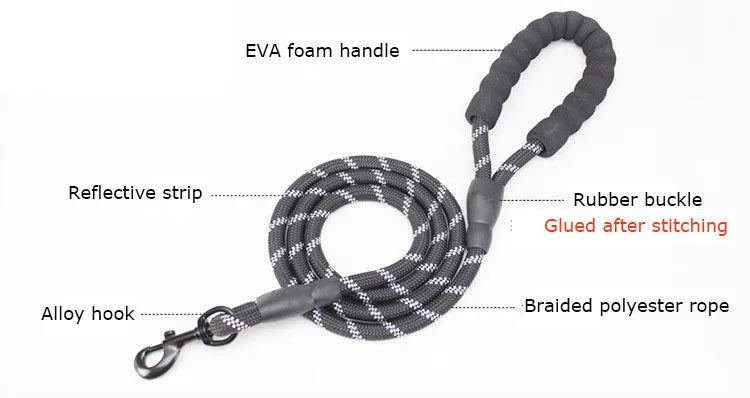 1.5m Leash with Reflective & Comfortable Padded Handle