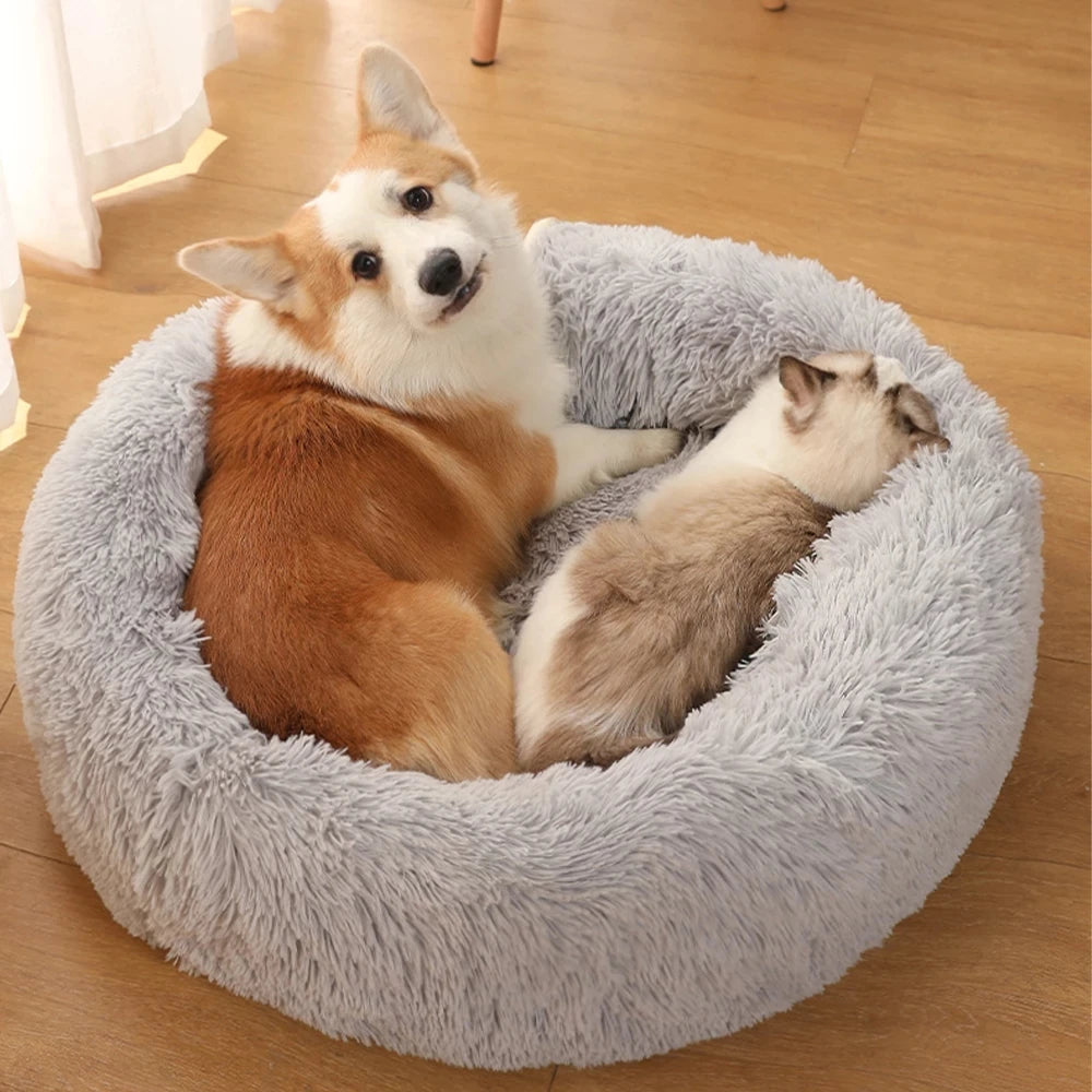 Round Dog /Cat Bed Super Soft Long Fluffy Pet Sleeping Basket