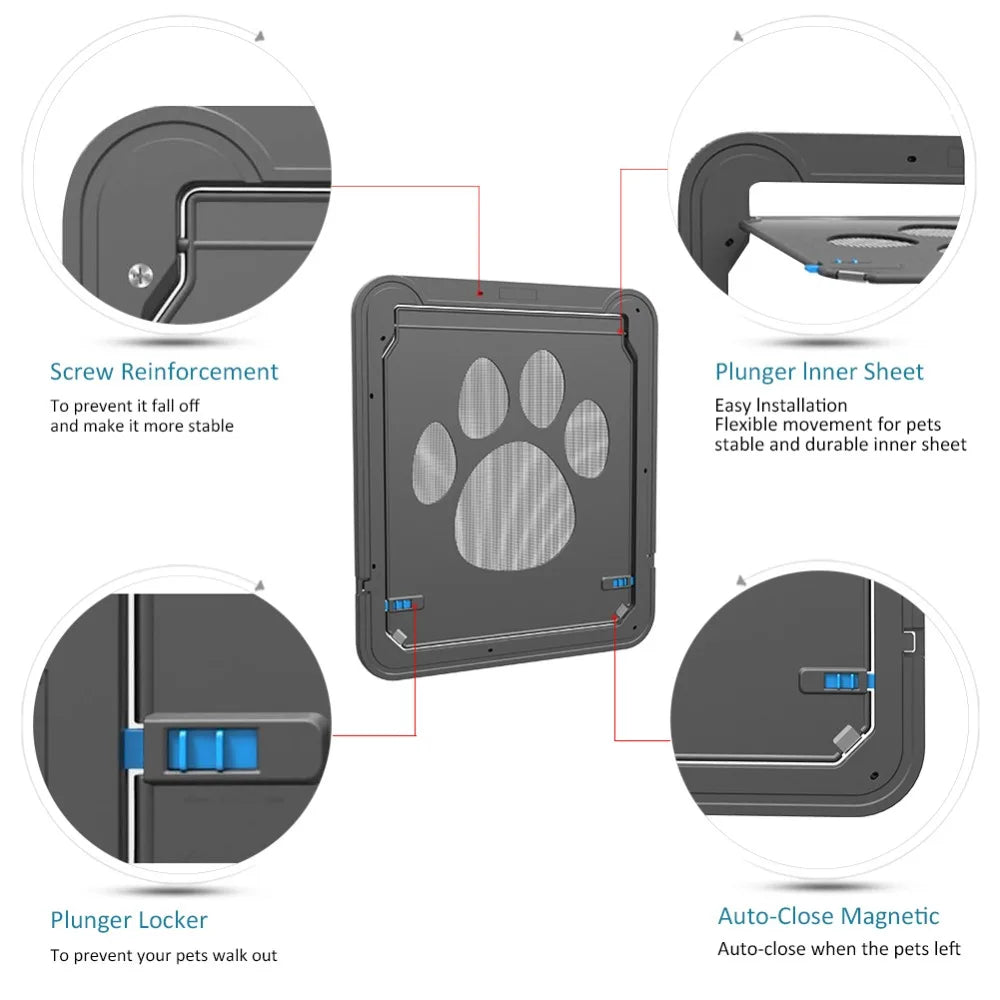 Pet Door Safety Locking Magnetic Screen With Locking Magnetic Screen Dog Paw Prints Anti Bite Cat Screen Door Pet Doorway