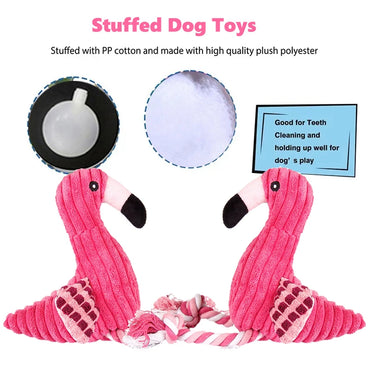 Cute Flamingo Plush Dog Toys Funny Interactive Squeaky Chew Ropes Toys For Small Large Pets Teeth Cleaning Supplies