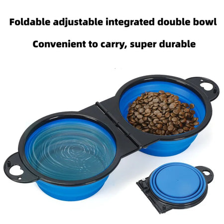 1-piece 2-in-1 foldable dual bowl feeding bowl portable - travel dog and cat drinking bowl
