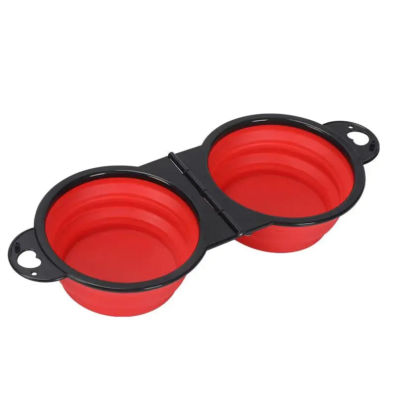 1-piece 2-in-1 foldable dual bowl feeding bowl portable - travel dog and cat drinking bowl